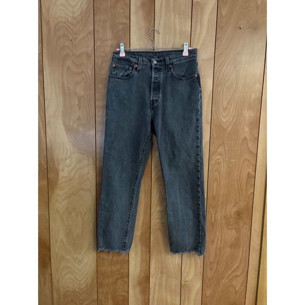 Levis 501 Original Cropped Jeans Gray Raw Hem Straight Leg W27